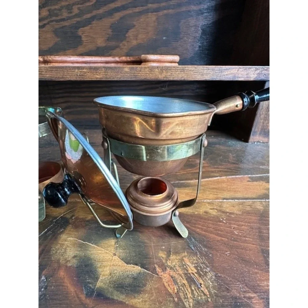 Vintage Copper‎ and Brass Butter Warmer Set with Stands and Lids - Set of 2
